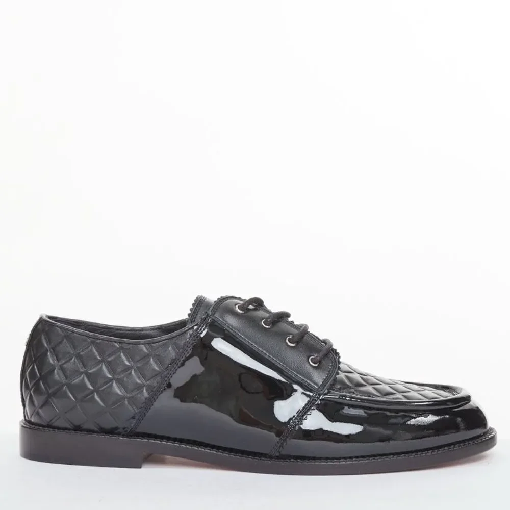 CHANEL 2017 Paris Havana black matelasse quilted panel derby oxfords EU38.5C